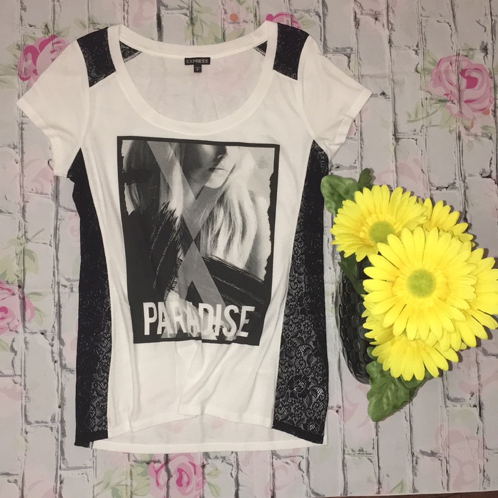 Express Scoop Neck Graphic Tee with Lace Detail 👚
